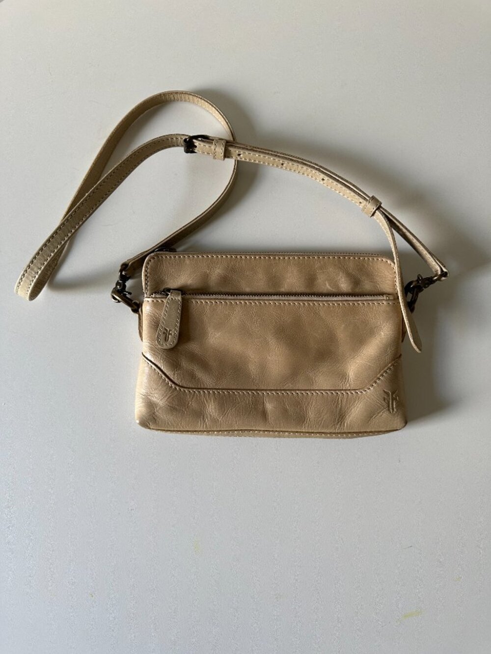 Frye Taupe Leather Wallet Crossbody Bag